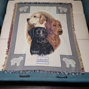 Labrador Retriever Woven Tapestry Throw Blanket 45X55 P.Lehmkuhl Golden Black